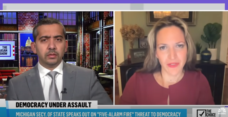 Michigan Secretary of State Jocelyn Benson joined MSNBC's The Mehdi Hasan Show. - Screengrab / MSNBC, The Mehdi Hasan Show