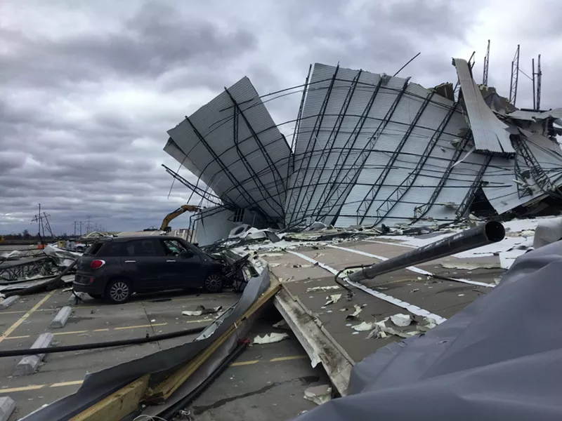 Tornado damage to an Amazon warehouse in Edwardsville, Illinois. -