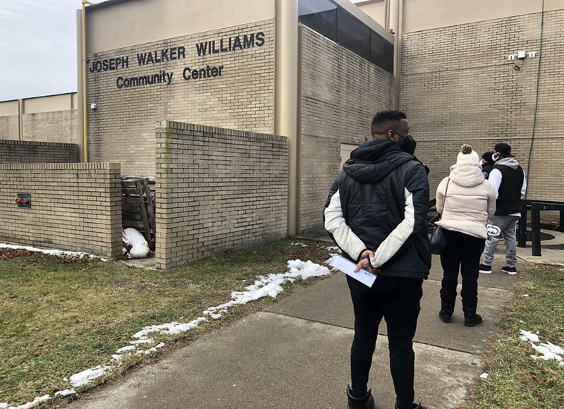 Detroiters wait in line to get a COVID-19 test at Joseph Walker William Community Center. - Steve Neavling