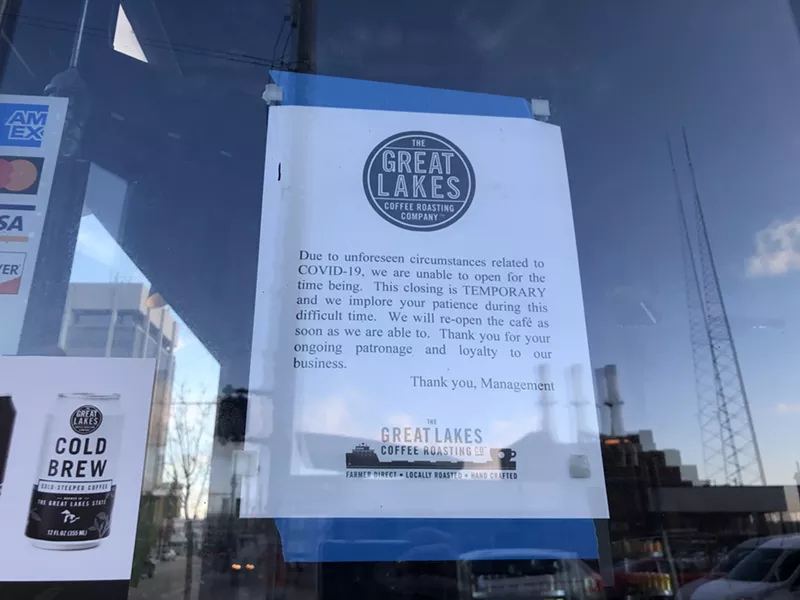 A sign posted on Great Lakes Coffee's windows says it's closed indefinitely. - Lee DeVito