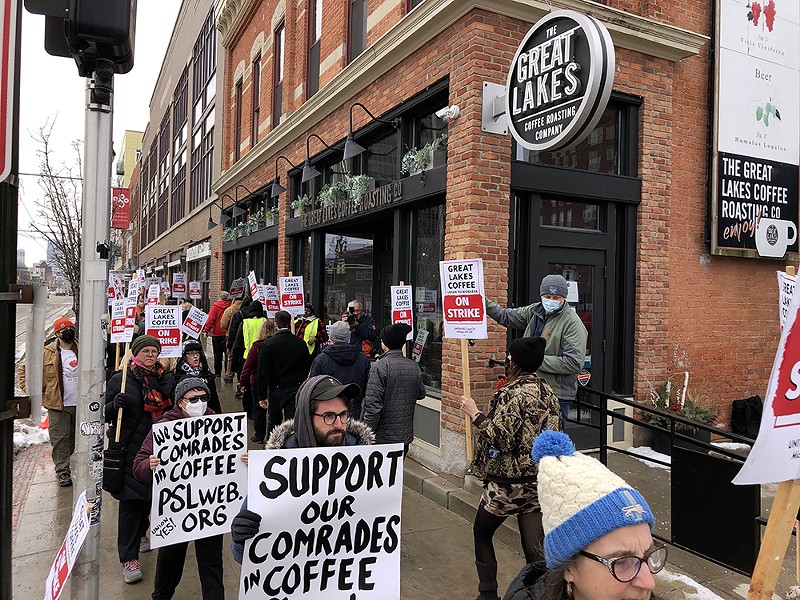 More than 100 people showed up to support striking Great Lakes Coffee Roasting Co. employees who went on strike Wednesday. - Steve Neavling