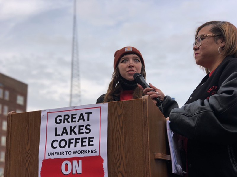 Great Lakes Coffee Roasting barista Beck Kaster at the rally for employees. - Steve Neavling