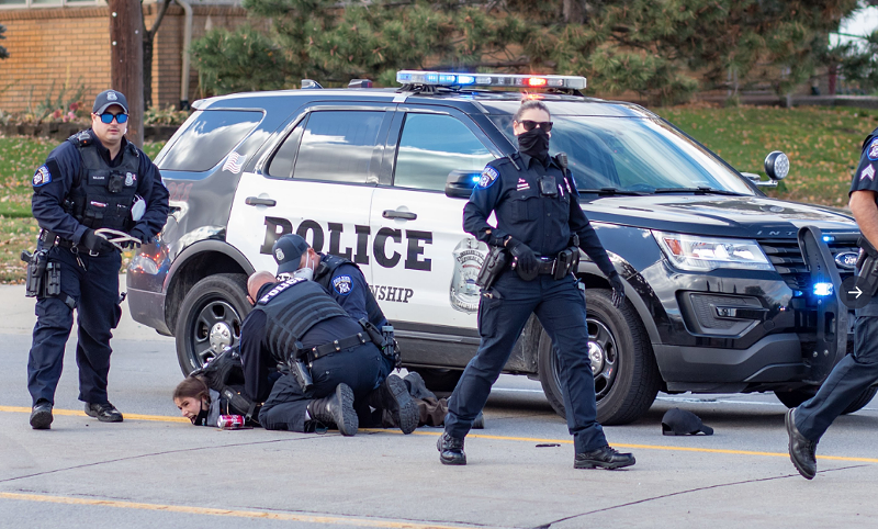 Shelby Township police arrest protesters who were rallying against the department's police chief, Robert Shelide, in 2020. - Viola Klocko