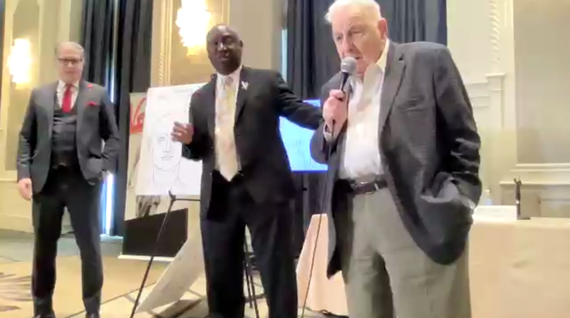 From left: Attorneys Ven Johnson and Ben Crump alongside forensic pathologist Dr. Werner Spitz at a press conference in Detroit discuss the results of an independent autopsy into Patrick Lyoya, a 26-year-old man killed by a Grand Rapids police officer. - SCREENGRAB, ZOOM