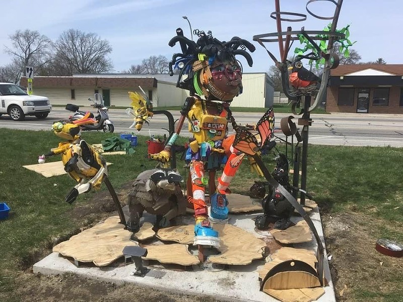 Teachout's installation features "Earth Girl and her helpful friendly critters Robo Squirrel, Recycle Raccoon, a cheerful robin, and some bees." - Courtesy photo