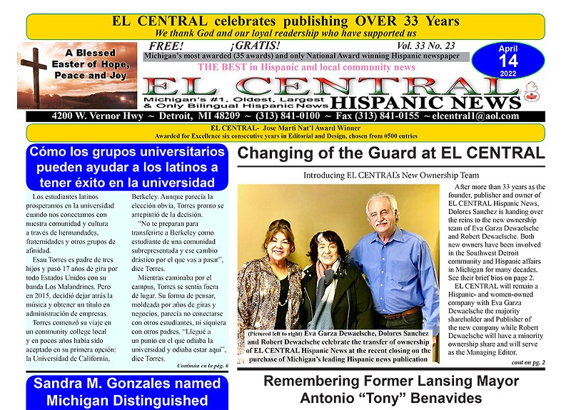 The April 14 front page of El Central Hispanic News announces new ownership. - Courtesy photo