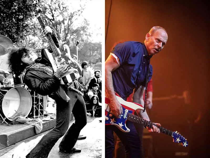 Wayne Kramer in 1969 and 2018. - Leni SInclair | Jim Louvau