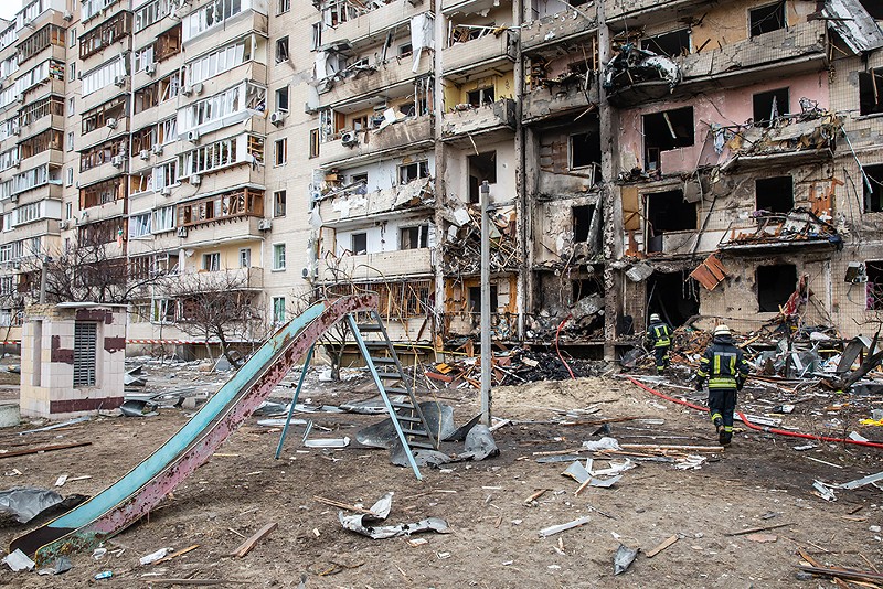 A residential building damaged by Russian aircraft in the Ukrainian capital Kyiv. - Shutterstock