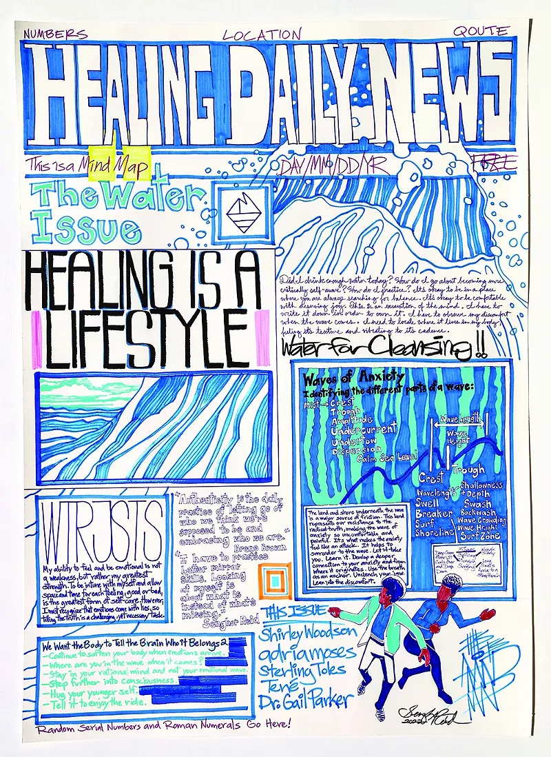 “Broadcast News #4,” marker and Ink on paper, 42" x 30". - Senghor Reid