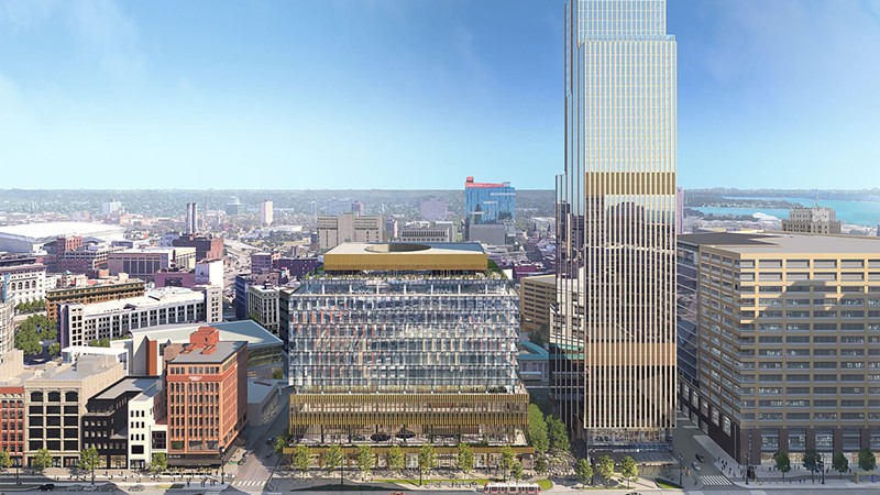 Rendering of the high-rise project at the Hudson's site in downtown Detroit. - SHOP ARCHITECTS