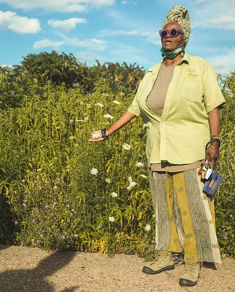 Mama Ravin leads an herb-foraging walk on the Detroit Riverfront. - Viola Klocko