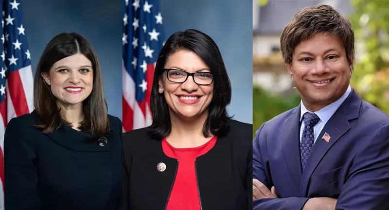 From left, U.S. Rep. Haley Stevens, U.S. Rep. Rashida Tlaib, and state Rep. Shri Thanedar. - Congress