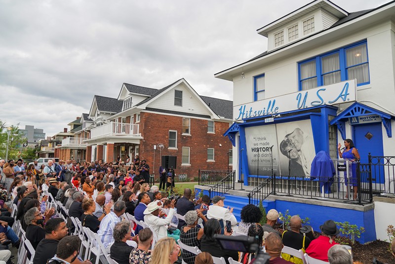 A crowd gathers at the Motown Museum Monday for the unveiling of Rocket Plaza and Hitsville NEXT. - Courtesy of Motown Museum