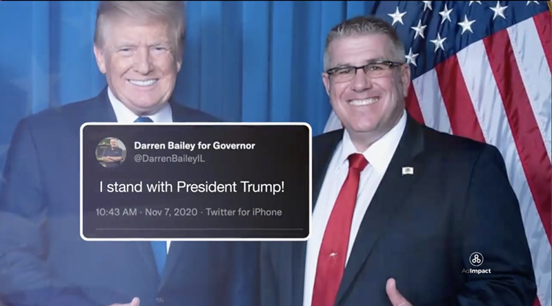 An ad for Illinois Republican candidate Darren Bailey, paid for by Democrats, was designed to promote him. - Screenshot