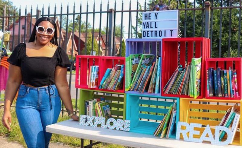 Charmane Neal, founder of Hey Y’all Detroit, with books for children. - GoFundMe