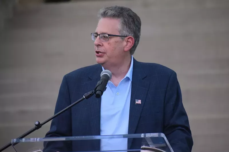 Republican nominee for Michigan attorney general Matt DePerno campaigns in Lansing on Aug. 27, 2022. - Allison R. Donahue