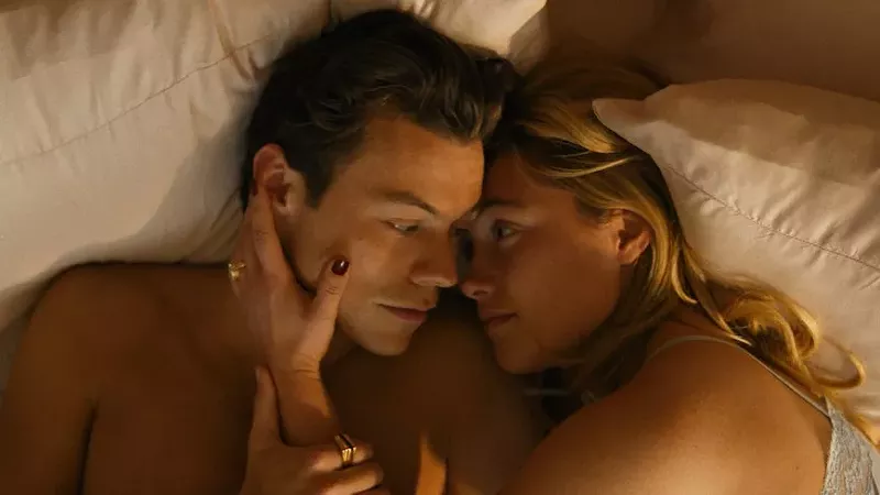 Harry Styles and Florence Pugh as Jack and Alice in Don't Worry Darling. - New Line Cinema