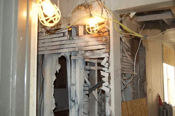 Burned-out walls in one of three Sheridan Court apartment units damaged by fire on March 15. The building had failed its last fire inspection and did not have a certificate of compliance. - Violet Ikonomova