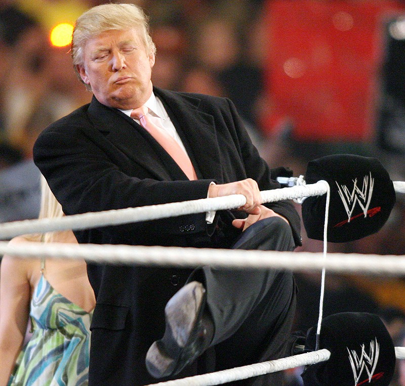 Donald Trump enters the wrestling ring prior to the start of the Battle of the Billionaires match during Wrestlemania 23 at Ford Field in Detroit on April 1, 2007. - Scott R. Galvin, UPI / Alamy Stock Photo
