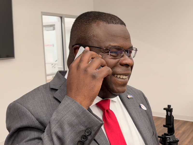 Republican Congressional candidate John Gibbs takes a call from former President Donald Trump after his primary election victory. - Twitter