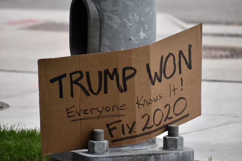 Right-wing rally calling for a so-called “audit” of the 2020 election at the Michigan Capitol, Oct. 12, 2021. - Laina G. Stebbins