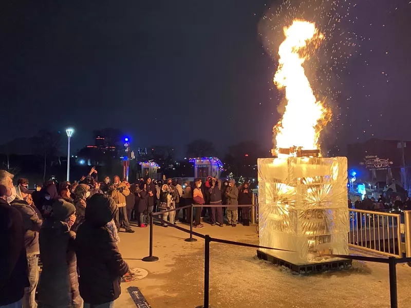 Ice and fire is a theme of one of the weekends at the Winter at Valade celebration along Detroit's riverfront. - Facebook/Detroit Riverfront