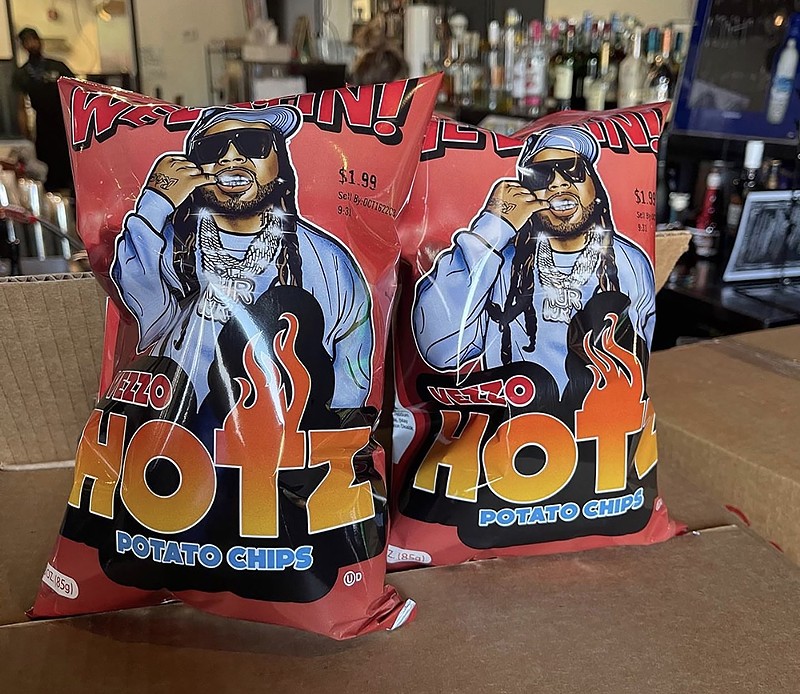 Bags of Vezzo Hotz potato chips are emblazoned with an illustration of Detroit rapper Icewear Vezzo. - Courtesy photo