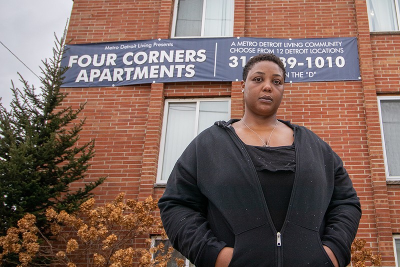 Treasure Jackson faces eviction from the Four Corners apartment building. Due to Detroit’s failure to launch a right to counsel ordinance, renters like Jackson must contend with a system stacked in favor of Detroit slumlords. - Alejandro Ugalde