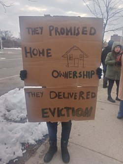 Protestors gathered late Sunday morning in the Cass Corridor neighborhood and expressed outrage over city's eviction crisis. - Eleanore Catolico
