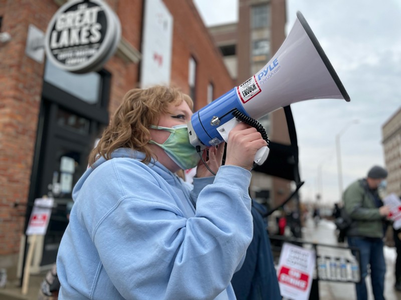 Former barista Liberty Moore, 21, joined the picket line in 2022 as Great Lakes Coffee workers demanded to be recognized as a union. - Courtesy of UNITE HERE