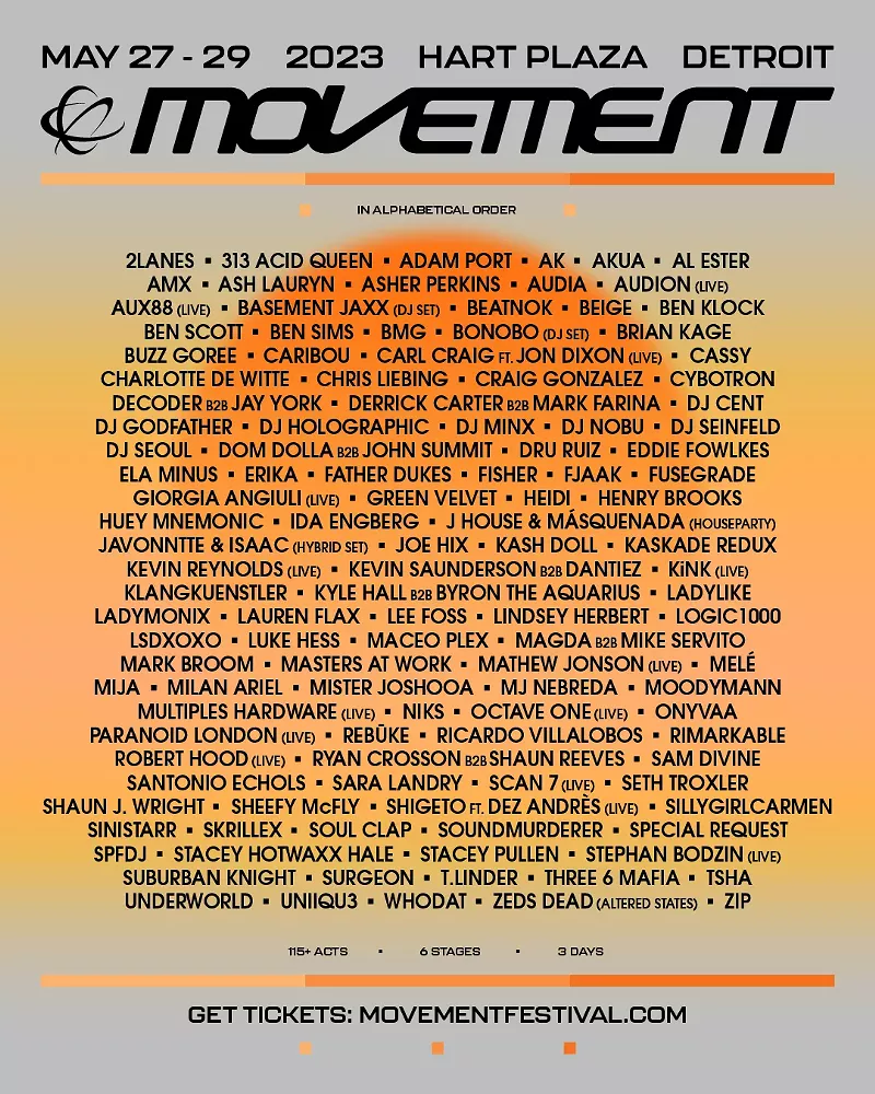 The full 2023 Movement Music Festival lineup. - Courtesy of Paxahau