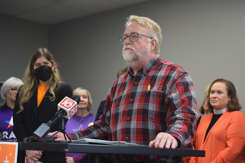 Jim Pedersen, a gun owner and hunter, advocates for gun reform at an End Gun Violence Michigan press conference on March 2, 2023. - Anna Gustafson