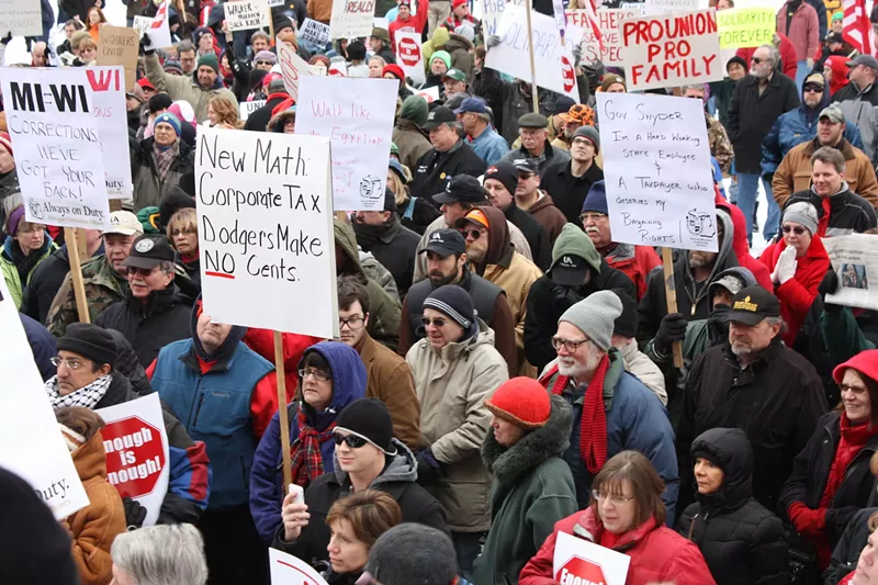 A solidarity rally in Lansing in February 2011. - Peace Education Center, Flickr Creative Commons