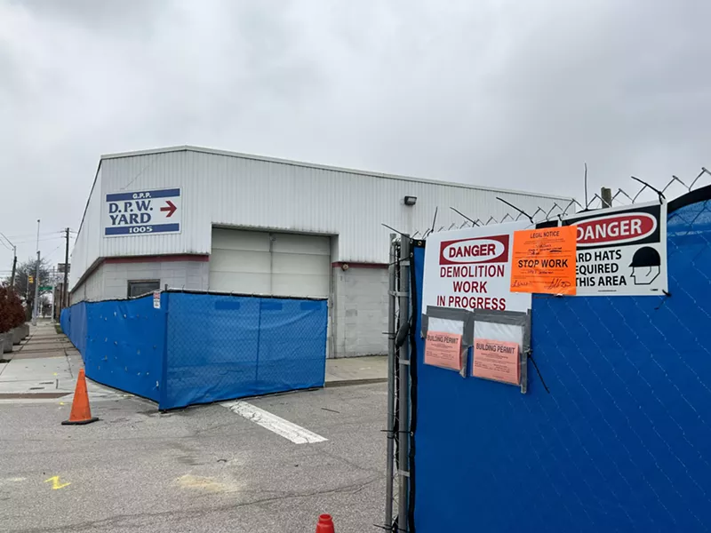 The city of Detroit ordered crews to stop demolishing the former Grosse Pointe Park Department of Public Works buildings, which is partially in Detroit. - Steve Neavling