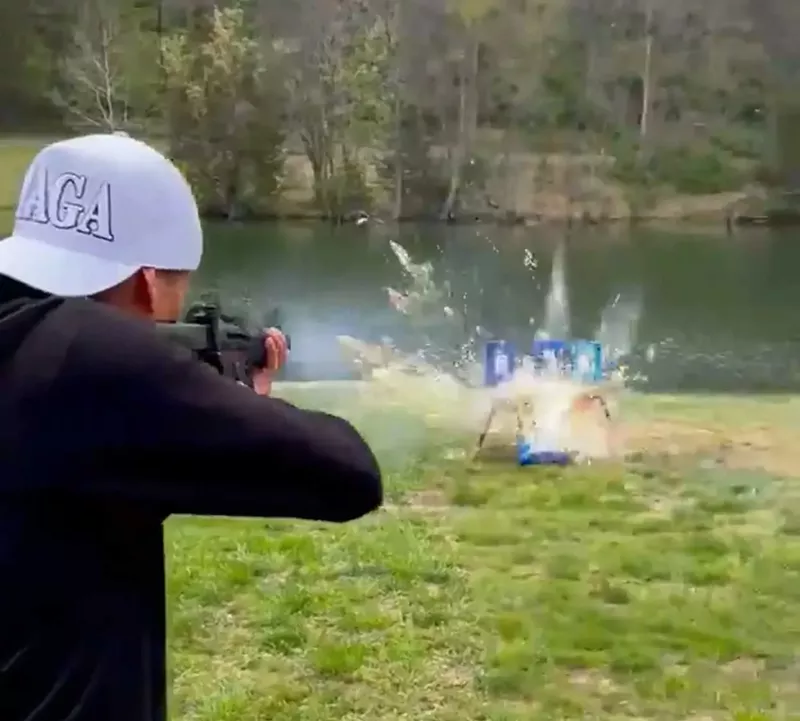 Kid Rock posted a video of himself shooting up cases of Bud Light. - @KidRock, Twitter