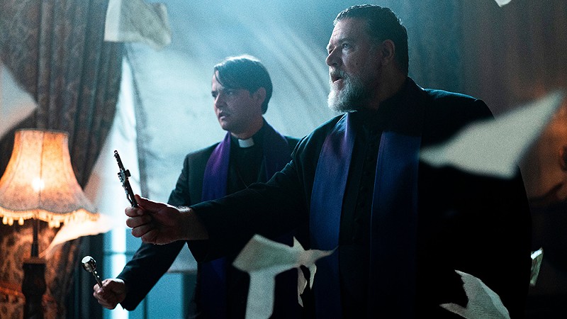 Daniel Zovatto and Russell Crowe in The Pope’s Exorcist. - Jonathan Hession/Screen Gems