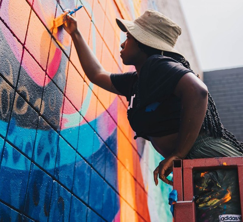 Sydney G. James created the BLKOUT Walls festival in 2021, featuring work from mostly artists of color around Detroit’s North End neighborhood. - Justin W. Milhouse