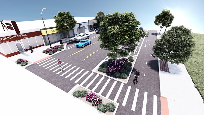 Rendering of a streetscape planned along Dexter Avenue between Webb and Davison. - City of Detroit