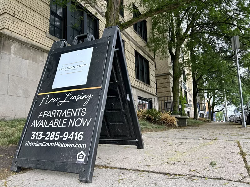A sign for apartments available to rent in the Cass Corridor. - Steve Neavling