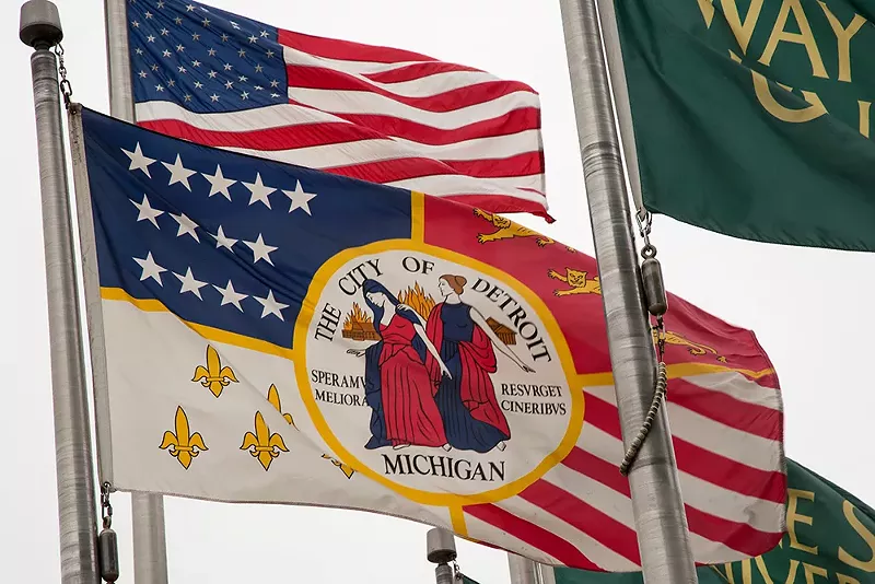 Respect for the Detroit flag and everything for which it stands. - Jim West / Alamy Stock Photo