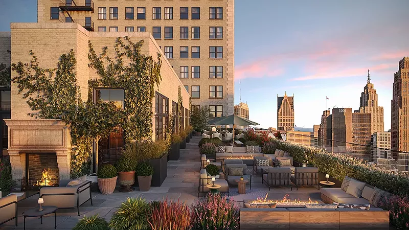 A rendering of Kamper’s, a 14th-floor rooftop bar planned for Detroit’s renovated Book Tower. - Courtesy of Method Co.