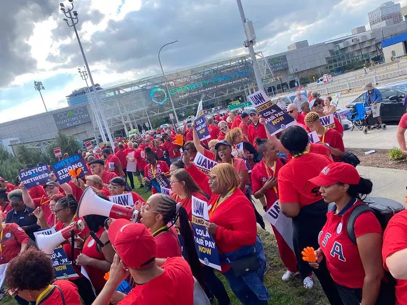 UAW workers at a Detroit rally with Sen. Bernie Sanders, Sept. 15, 2023. - Ken Coleman