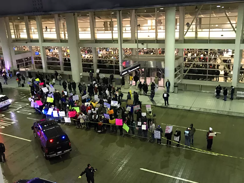 The Trump administration’s Muslim travel ban prompted protests at airports. - Steve Neavling