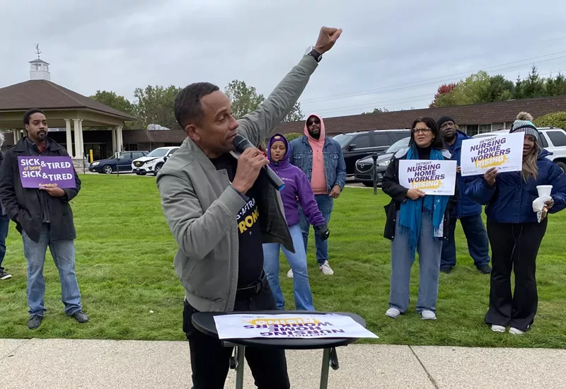 SEIU striking workers in Westland were joined by U.S. Rep. Rashida Tlaib (D-Detroit) and Hill Harper, a 2024 Democratic Party candidate for U.S. senate. - Ken Coleman, Michigan Advance