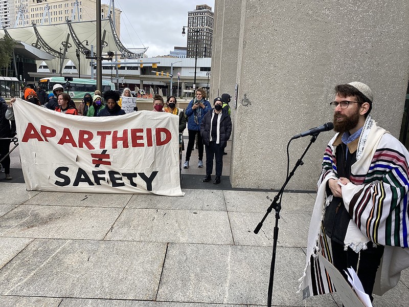 Metro Detroit Jews gathered in downtown Detroit on Monday to call for an immediate ceasefire and an end to Israeli apartheid. - Courtesy photo