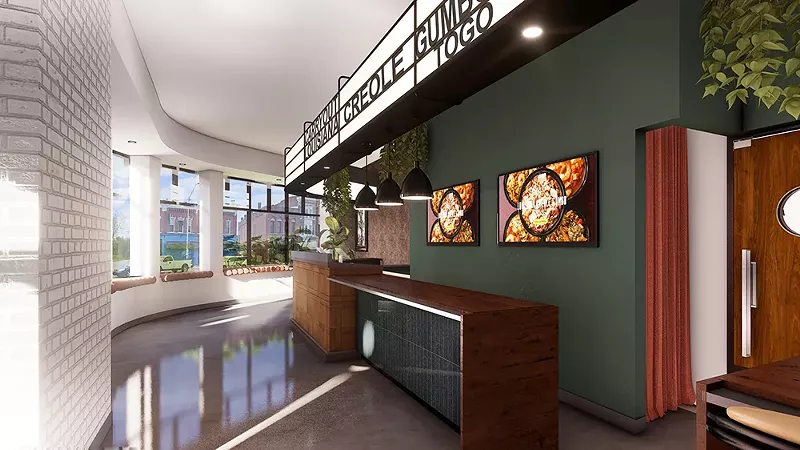 Renderings of the new Louisiana Creole Gumbo show a dedicated carryout space. - Hannah Jones Associates