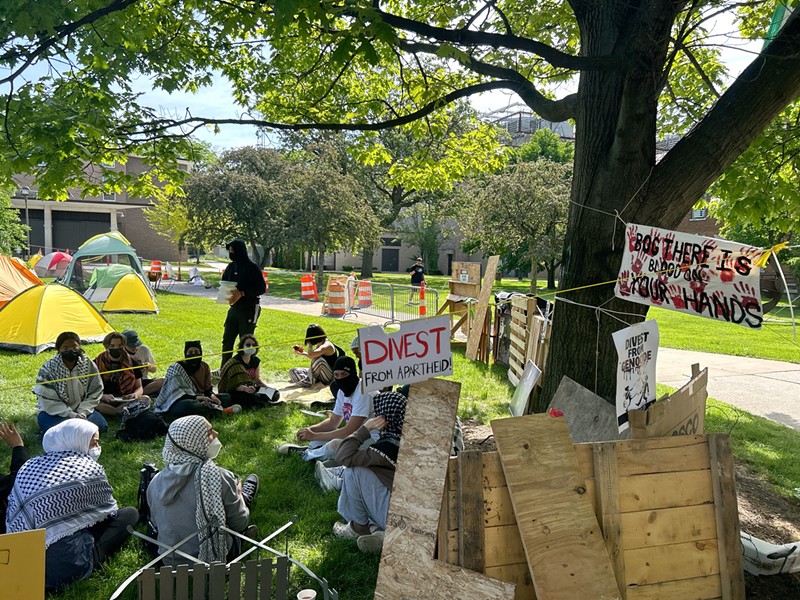 Pro-Palestinian activists at an encampment at Wayne State University. - Steve Neavling