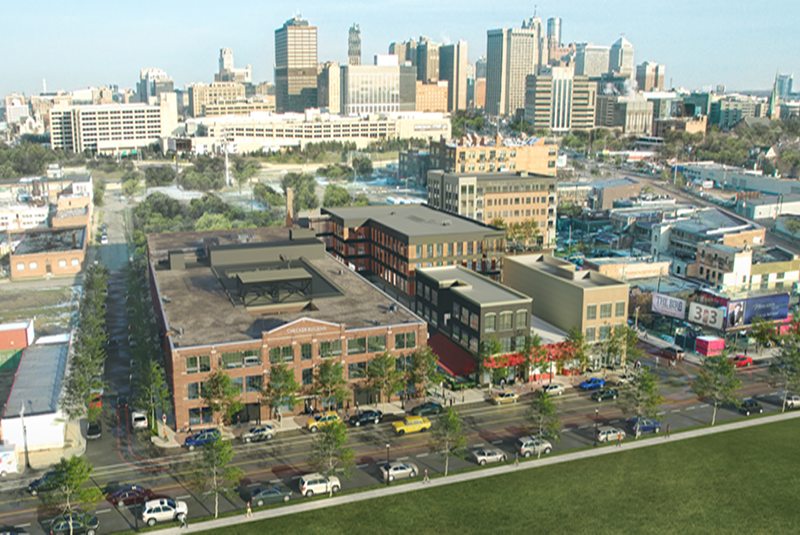 A rendering of the Elton Park development as seen from Trumbull Ave just north of Michigan Ave. - Van Dyke-Horn Public Relations