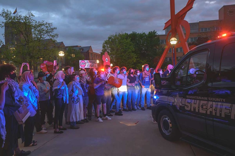 Police respond to an antiwar demonstration at the University of Michigan Museum of Art on May 3. - Doug Coombe