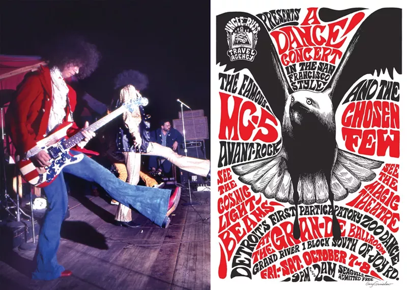 The MC5 became the house band of the Grande Ballroom, eventually recording its landmark LP Kick Out the Jams there in 1968. - Photo by Leni Sinclair, poster by Gary Grimshaw